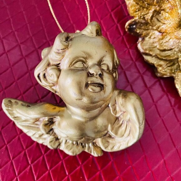 Vintage Gold Resin and Porcelain Cherub Ornaments Lot of 5 - Picture 3 of 7
